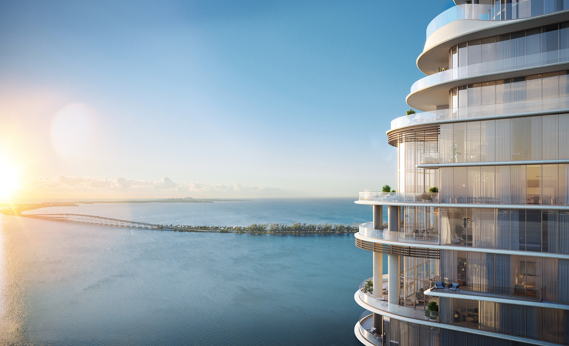 Luxury Miami waterfront estate at golden hour